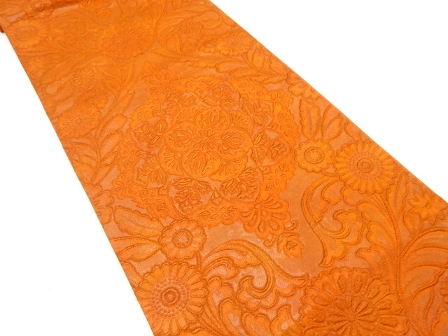 宮田織物製　華紋に花唐草模様織り出し　袋帯